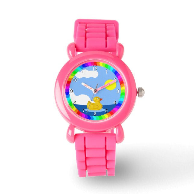 Rubber Ducky, farbenfroh, lustiges Design Armbanduhr (Vorderseite)