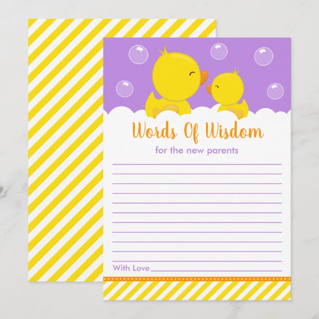 Rubber Ducky Gelb und Lila Weisheitswörter Einladung (Vorne/Hinten)