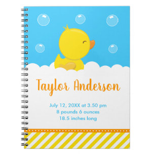 Rubber Ducky Yellow and Blue Birth Statistics Notizblock