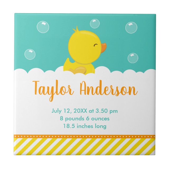 Rubber Ducky Yellow and Green Birth Statistics Fliese (Vorderseite)