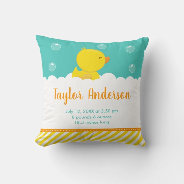 Rubber Ducky Yellow and Green Birth Statistics Kissen (Vorderseite)
