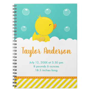 Rubber Ducky Yellow and Green Birth Statistics Notizblock