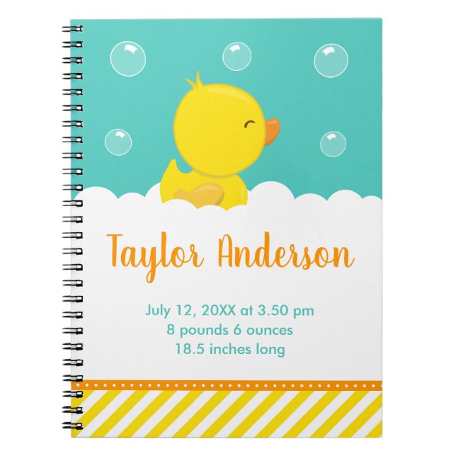 Rubber Ducky Yellow and Green Birth Statistics Notizblock (Vorderseite)