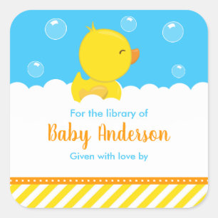 Rubber Ducky Yellow Blue Baby Library Buchzeichen Quadratischer Aufkleber
