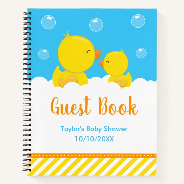 Rubber Ducky Yellow Blue Baby Shooting Guest Book Notizbuch (Vorderseite)