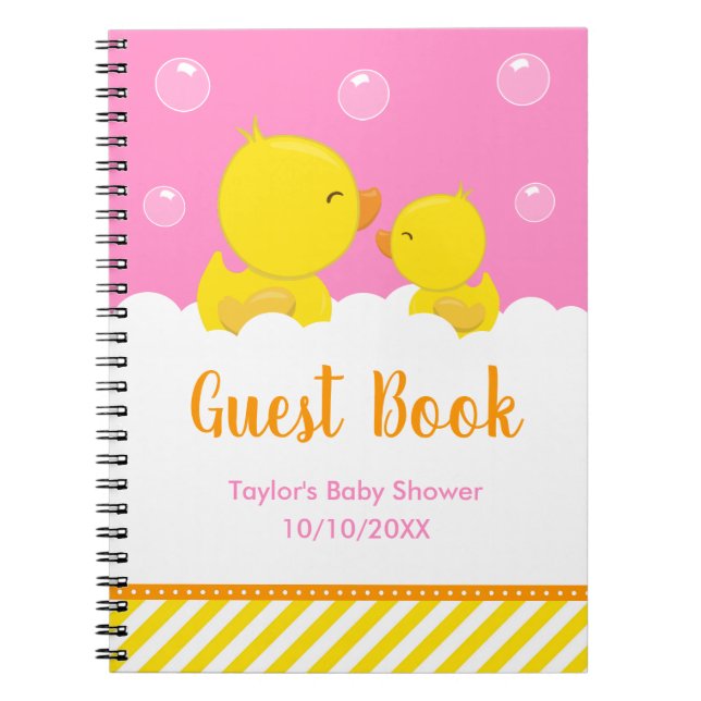 Rubber Ducky Yellow Pink Baby Shooting Gästebuch Notizblock (Vorderseite)