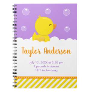 Rubber Ducky Yellow und Lila Geburtenstatistik Notizblock