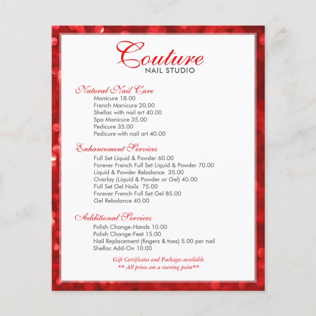 Rubby-Red Bokeh Glitzer Menu List Flyer (Vorne)