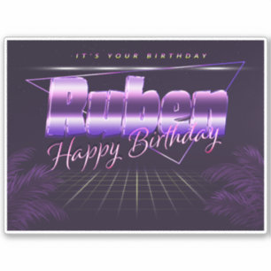 Ruben prénom sticker rétro lilas anniversaire