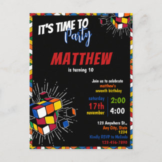 Rubiks Regenbogen-Geburtstagseinladung Postkarte