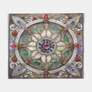 Rubin, Amethyst, Saphir und Perlen-Mandala Fleecedecke