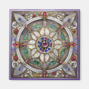 Rubin, Amethyst, Saphir und Perlen-Mandala Magnet
