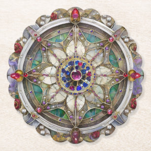 Rubin, Amethyst, Saphir und Perlen-Mandala Untersetzer