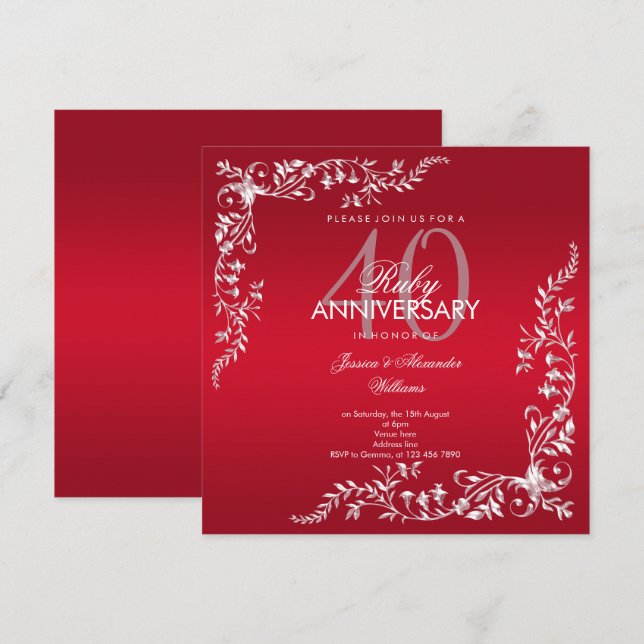 Rubin-Dekoration 40. Hochzeitstag Einladung (Vorne/Hinten)