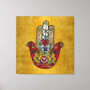Rubin Granatapfel Herz Roter Vogel Hamsa Leinwanddruck