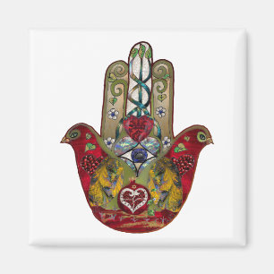 Rubin Granatapfel Herz Roter Vogel Hamsa Magnet