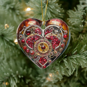 Rubin Granatapfel Herz Steampunk Serie Keramik Ornament
