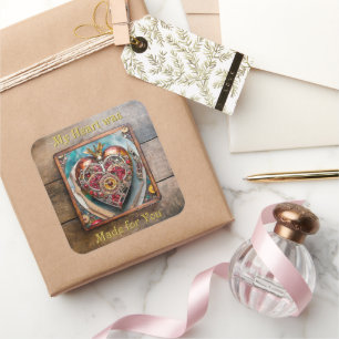 Rubin Granatapfel Herz Steampunk Serie Quadratischer Aufkleber