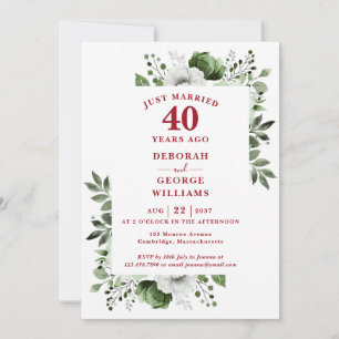 Rubin-Hochzeit 40. Jubiläum Monogramm Floral  Einladung
