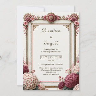 Rubin-Hortensien-Filigran-Hochzeit Einladung