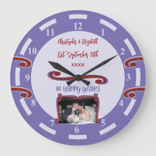 Rubin-Jubiläum 40 Jahre Namen Foto lila Große Wanduhr