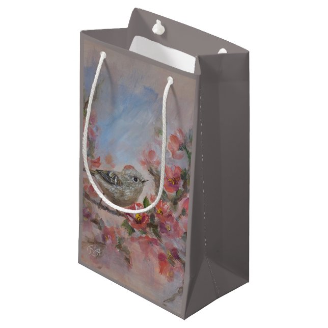 Rubinkönig-Vogel Kleine Geschenktüte (Vorderseite Schrägansicht)