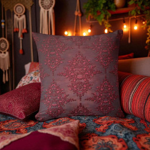 Rubinrot distressed Damast Kissen