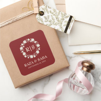 Rubinrote Hochzeit Rot und Creme Quadratischer Aufkleber