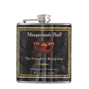 Rubinrote Maskerade Venetian Black Damast Gala Flachmann