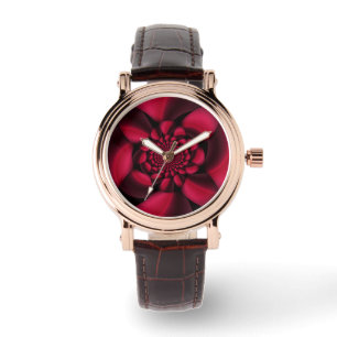 Rubinrote schwarze Blütenblätter Armbanduhr