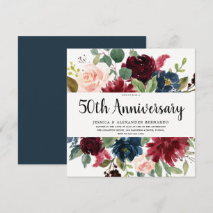 Rubinrote Weinblumen zum 50. Hochzeitstag Einladung