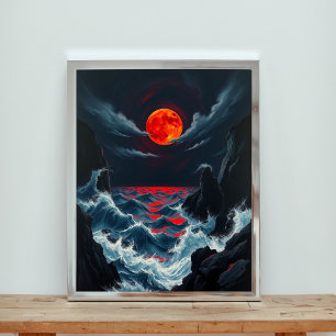 Rubinroter Orb über stürmischen Saphirmeeren Poster