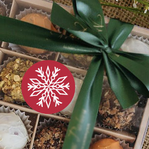 Rubinrotes festliches Weihnachten Weiße Schneefloc Runder Aufkleber