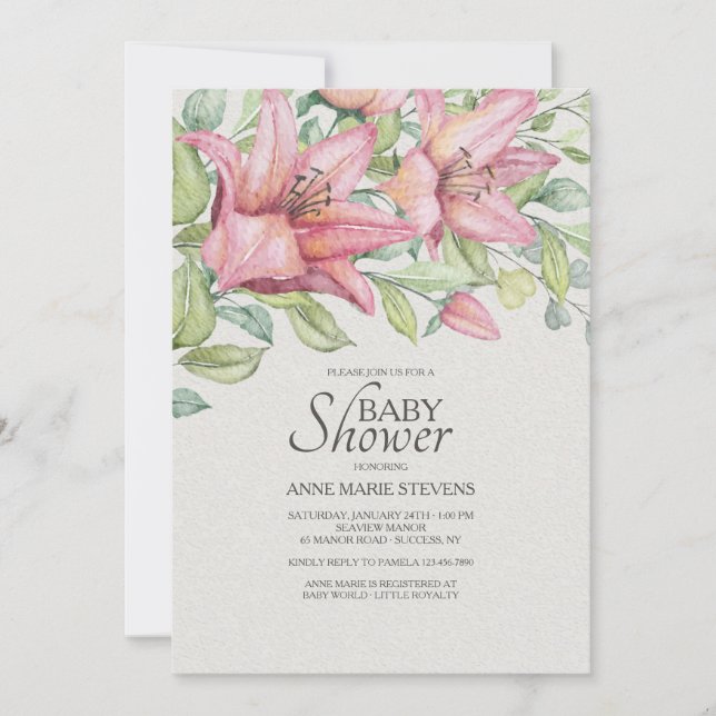 Rubrum Lilies Baby shower Invitation (Devant)