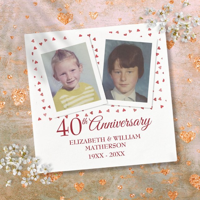 Ruby 40. Hochzeit Jubiläum Kinder-Fotos Serviette (Ruby 40th Wedding Anniversary Childhood Photos Napkins)
