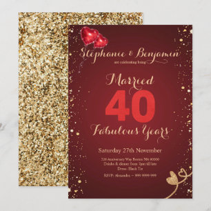 Ruby 40. Hochzeitsjubiläum Gold Glitter Elegant Einladung