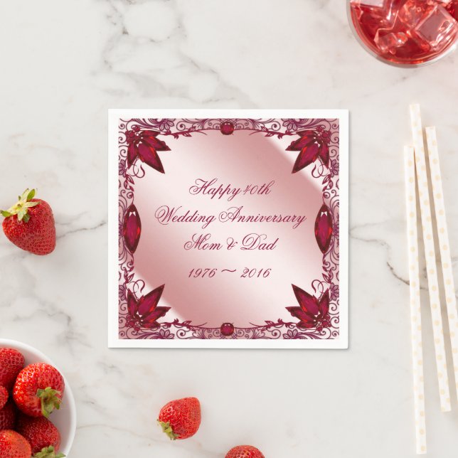 Ruby 40. Hochzeitspapier Napkins Serviette (Beispiel)