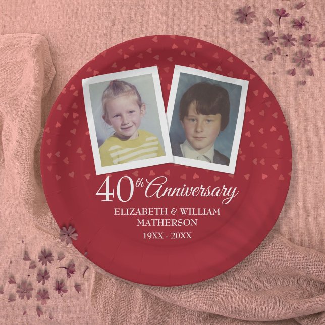 Ruby 40. Hochzeitstag 2 Foto Pappteller (Ruby 40th Wedding Anniversary 2 Photo Paper Plates)