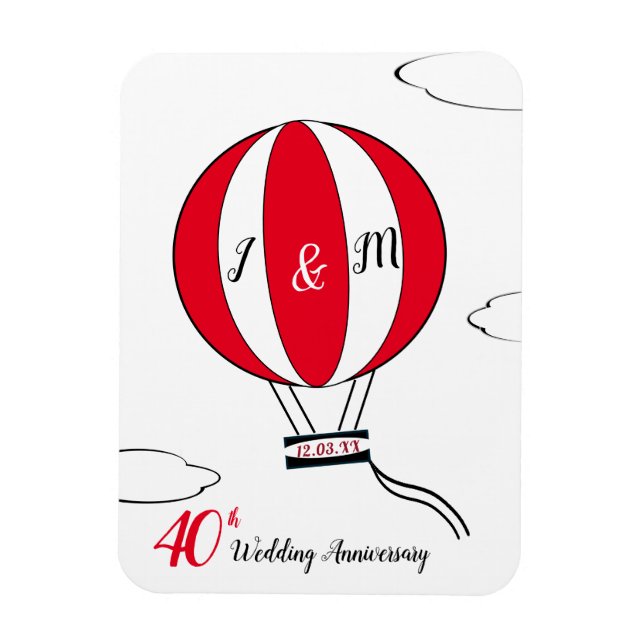 Ruby 40. Hochzeitstag Heißluftballon Magnet (Vertikal)