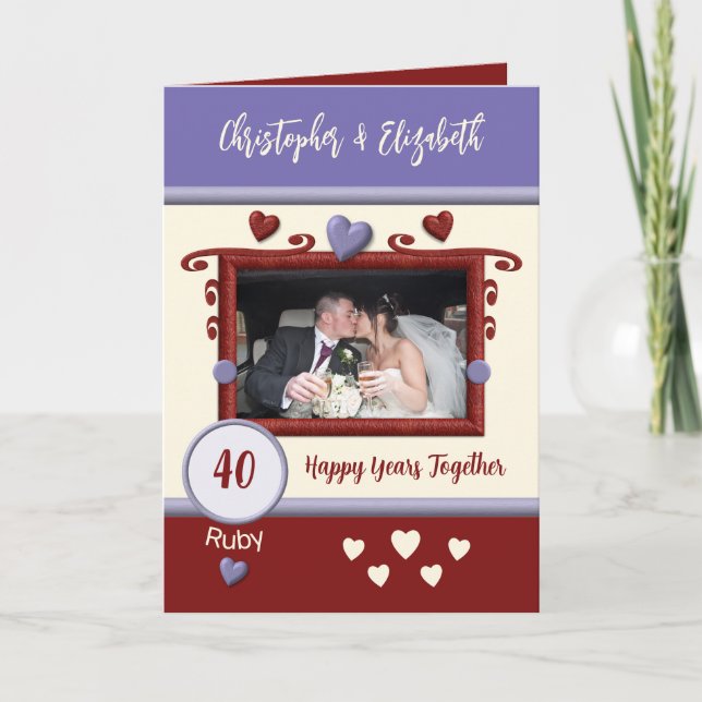 Ruby 40 Jahre Jubiläum Foto-Namen lila Karte (Vorderseite)