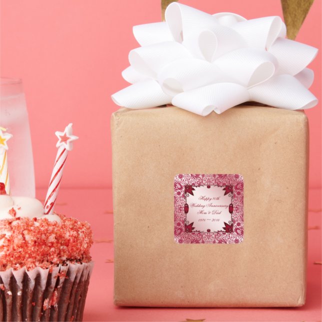 Ruby 40. Wedding Anniversary Square Sticker (Party)