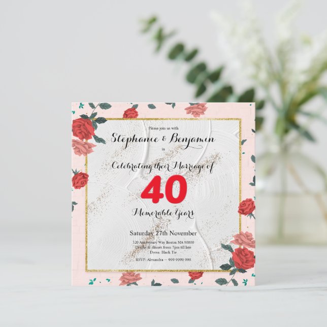 Ruby 40th Wedding Anniversary Custom Typografy Einladung (Stehend Vorderseite)