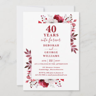 Ruby 40th Wedding Anniversary Floral Monogram Einladung