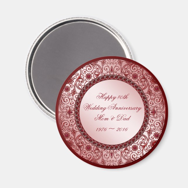 Ruby 40th Wedding Anniversary Round Magnet (Vorderseite/Rückseite)