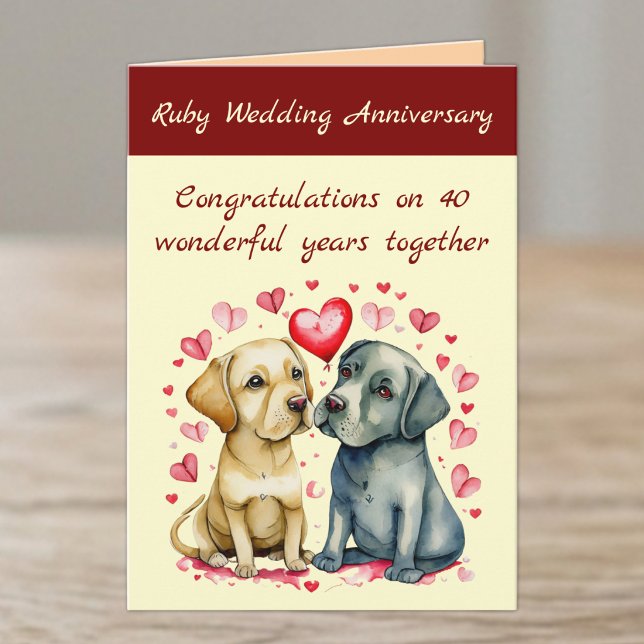 Ruby 40th wedding anniversary yellow dogs card karte (Von Creator hochgeladen)