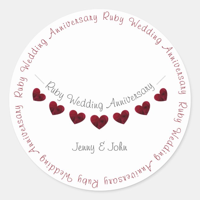 Ruby 40th Wedding Jubiläumsherd Runder Aufkleber (Vorderseite)