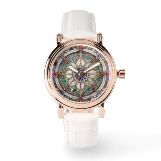 Ruby, Amethyst, Sapphire und Pearl Mandala Armbanduhr (Vorderseite)