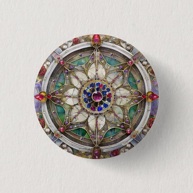 Ruby, Amethyst, Sapphire und Pearl Mandala Button (Vorderseite)