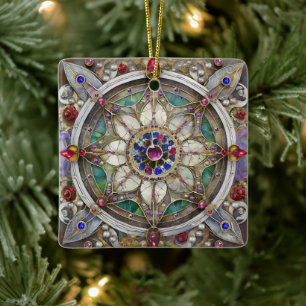 Ruby, Amethyst, Sapphire und Pearl Mandala Keramikornament