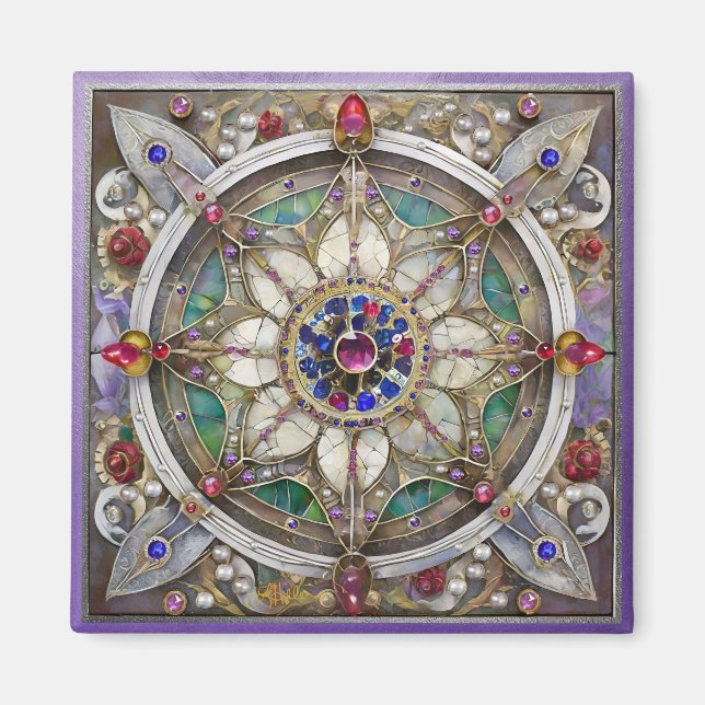 Ruby, Amethyst, Sapphire und Pearl Mandala Magnet (Vorne)